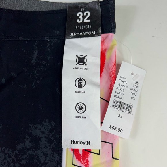 Hurley Mens Phantom Board Shorts Swim Black Gray Tie Dye Drawstring 32 New - Picture 11 of 12